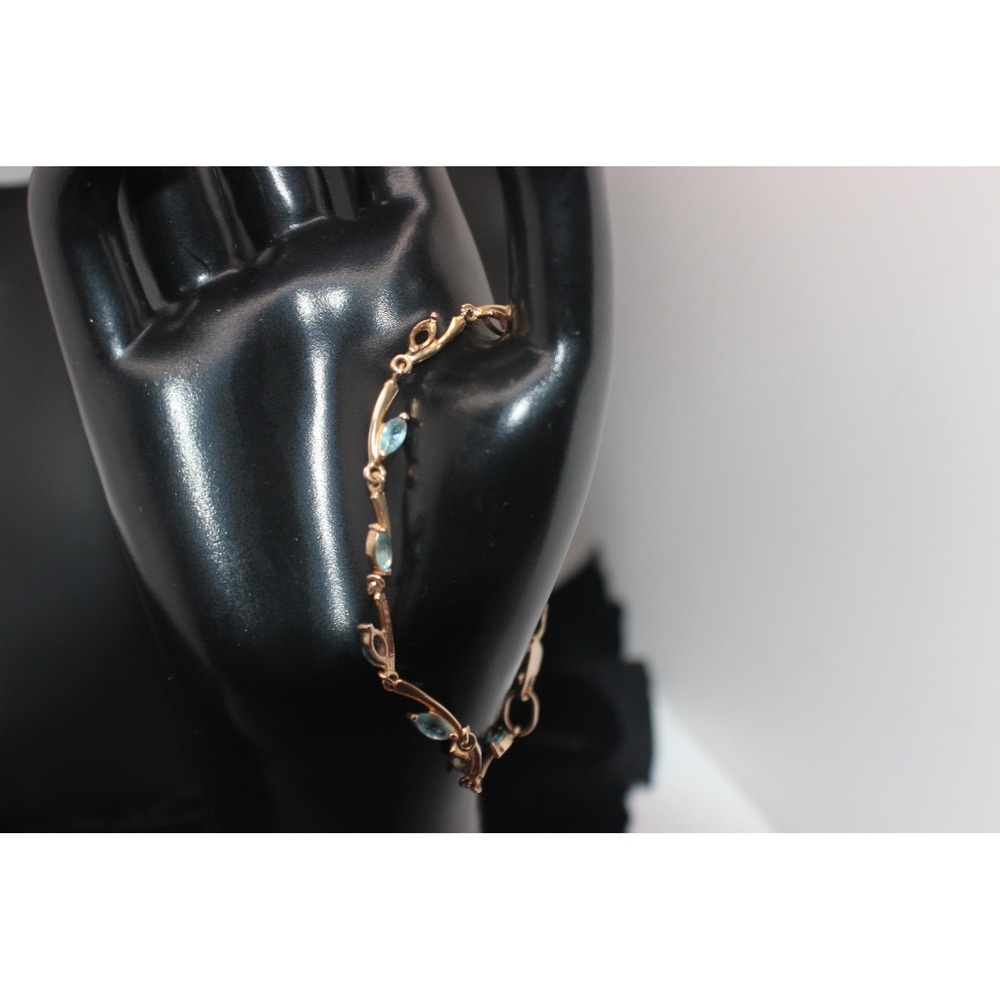 Russian 14k Rose Gold Marquise Blue Gemstone Leaf Link Bracelet 585 Soviet Star
